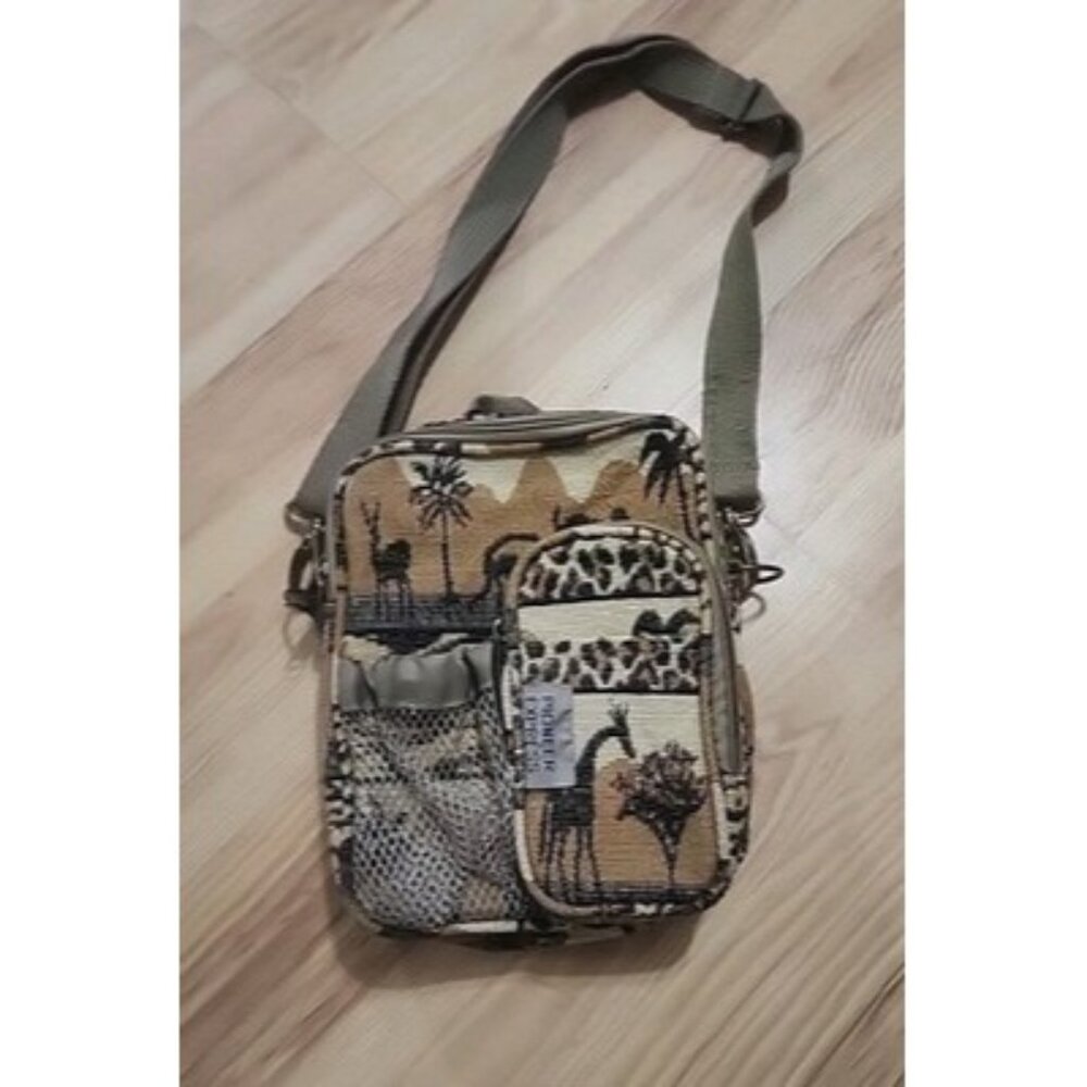 Tapestry Travel Bag Purse Crossbody Shoulder Zip Close pockets safari animals